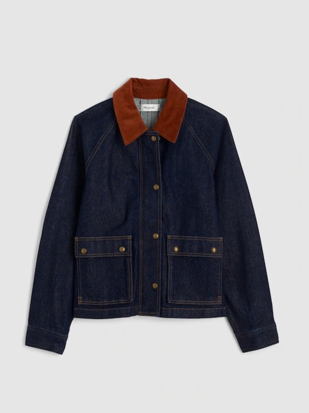 Madewell Denim Trapeze Jacket Rinse Wash Brown Corduroy Collar Small